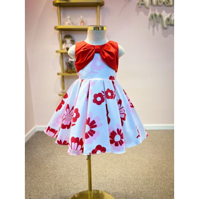 Vestido Infantil Málagah Flores Vermelhas