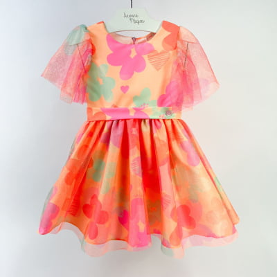 Vestido Infantil Málagah Flowers Neon