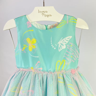 Vestido Infantil Málagah Libélula Tule Glitter 