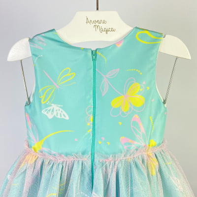 Vestido Infantil Málagah Libélula Tule Glitter 