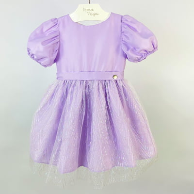 Vestido Infantil Málagah Lilás Saia Tule Furta-Cor