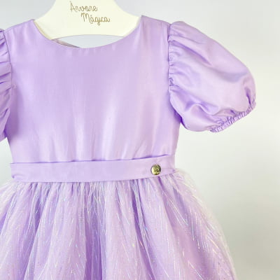 Vestido Infantil Málagah Lilás Saia Tule Furta-Cor