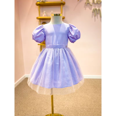 Vestido Infantil Málagah Lilás Saia Tule Furta-Cor