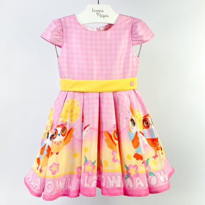 Vestido Infantil Málagah Rosa Corujinhas