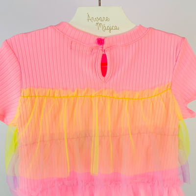 Vestido Infantil Málagah Rosa Neon e Tule Babados