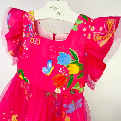 Vestido Infantil Málagah Rosa Pink Jardim das Borboletas