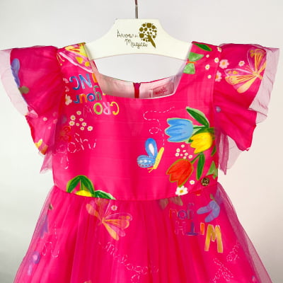 Vestido Infantil Málagah Rosa Pink Jardim das Borboletas