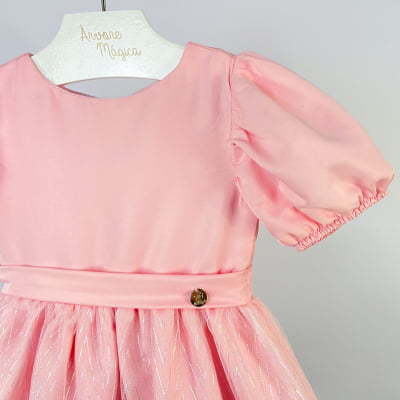 Vestido Infantil Málagah Rosa Saia Tule Furta-Cor