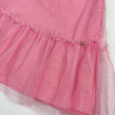 Vestido Infantil Málagah Rosa Tule Glitter Com Bolsinha