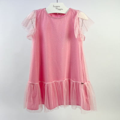 Vestido Infantil Málagah Trapézio Rosa Tule Brilhos