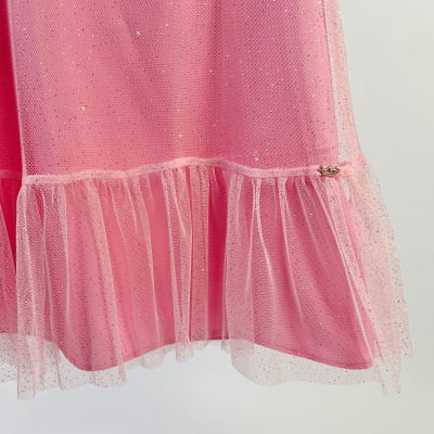 Vestido Infantil Málagah Trapézio Rosa Tule Brilhos