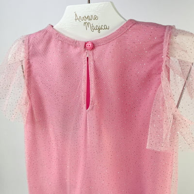 Vestido Infantil Málagah Trapézio Rosa Tule Brilhos