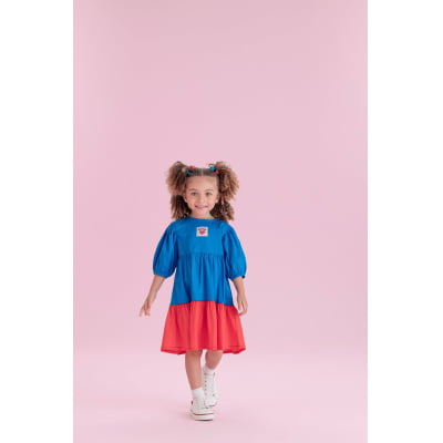 Vestido Infantil Málagah Três Marias Azul & Vermelho