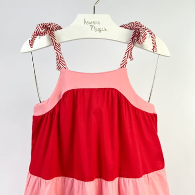 Vestido Infantil Málagah Três Marias Vermelho & Rosa