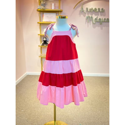 Vestido Infantil Málagah Três Marias Vermelho & Rosa