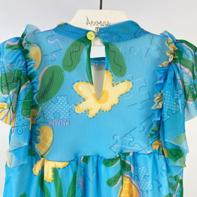 Vestido Infantil Málagah Tule Azul Quebra-Cabeça 