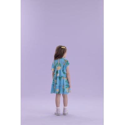 Vestido Infantil Málagah Tule Azul Quebra-Cabeça 