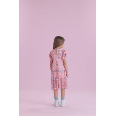 Vestido Infantil Málagah Tule Flores Corais 