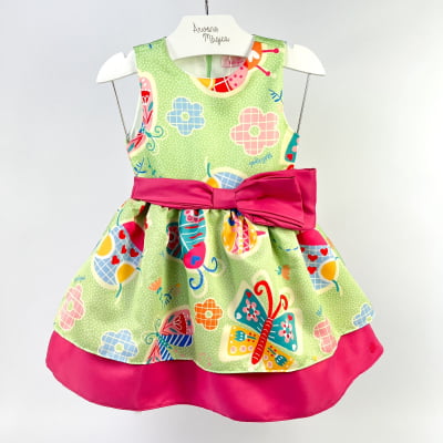 Vestido Infantil Málagah Verde Poás Flores & Borboletas