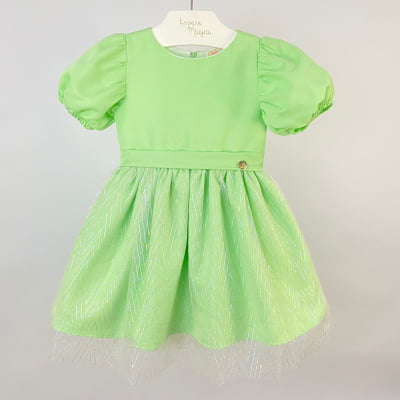 Vestido Infantil Málagah Verde Saia Tule Furta-Cor