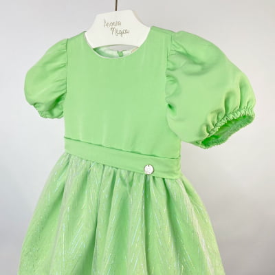 Vestido Infantil Málagah Verde Saia Tule Furta-Cor