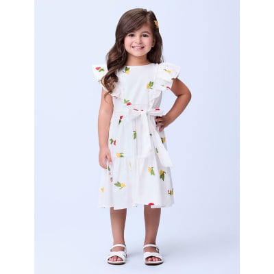 Vestido Infantil Momi Flores & Cerejas Bordadas