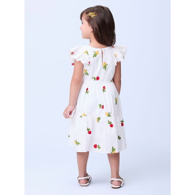 Vestido Infantil Momi Flores & Cerejas Bordadas