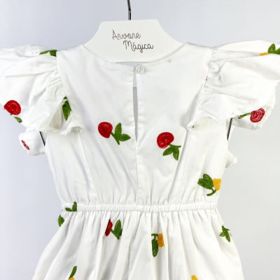 Vestido Infantil Momi Flores & Cerejas Bordadas