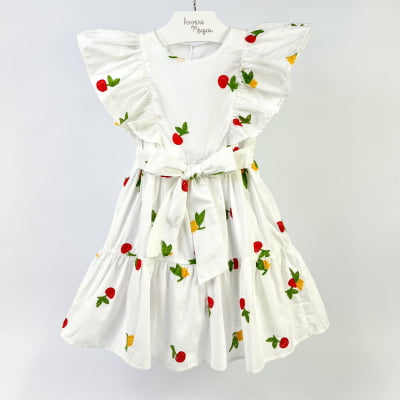 Vestido Infantil Momi Flores & Cerejas Bordadas