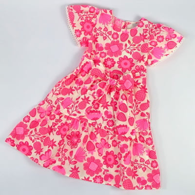 Vestido Infantil Momi Flores Rosa Neon