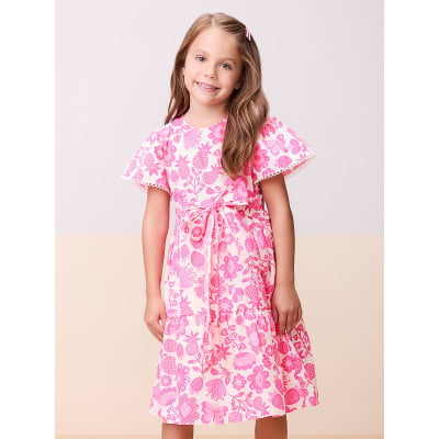 Vestido Infantil Momi Flores Rosa Neon