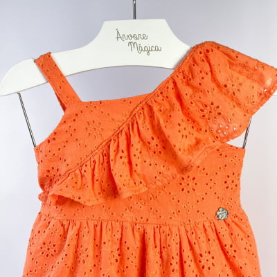 Vestido Infantil Momi Laranja Neon Laise Babados