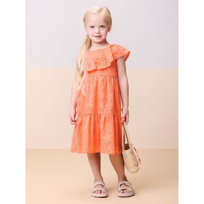 Vestido Infantil Momi Laranja Neon Laise Babados