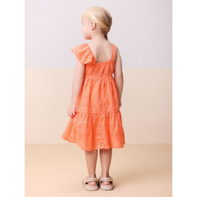 Vestido Infantil Momi Laranja Neon Laise Babados