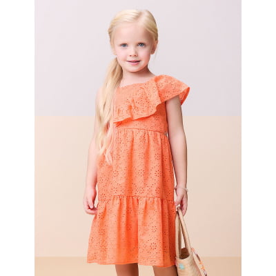 Vestido Infantil Momi Laranja Neon Laise Babados