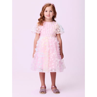 Vestido Infantil Momi Rosa Flores 3D Candy