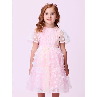 Vestido Infantil Momi Rosa Flores 3D Candy