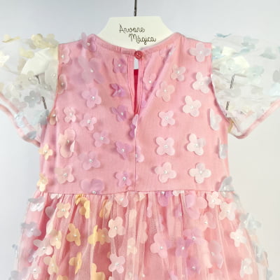 Vestido Infantil Momi Rosa Flores 3D Candy