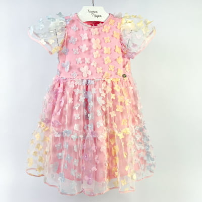 Vestido Infantil Momi Rosa Flores 3D Candy