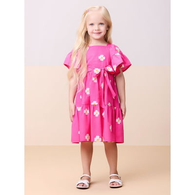 Vestido Infantil Momi Rosa Flores Bordadas