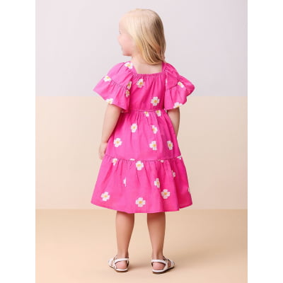 Vestido Infantil Momi Rosa Flores Bordadas