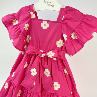 Vestido Infantil Momi Rosa Flores Bordadas