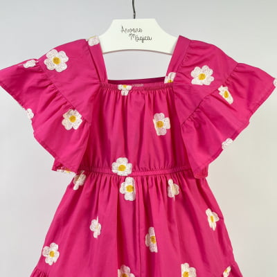 Vestido Infantil Momi Rosa Flores Bordadas