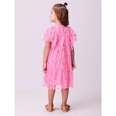 Vestido Infantil Momi Tule Rosa Cerejinhas