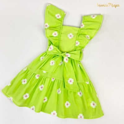 Vestido Infantil Momi Verde Flores Bordadas 