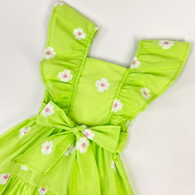 Vestido Infantil Momi Verde Flores Bordadas 