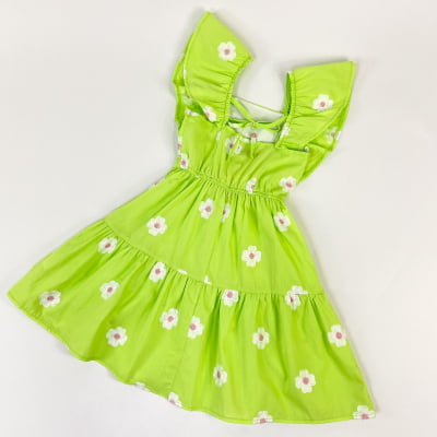 Vestido Infantil Momi Verde Flores Bordadas 