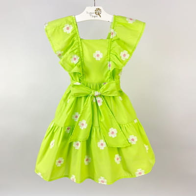 Vestido Infantil Momi Verde Flores Bordadas 