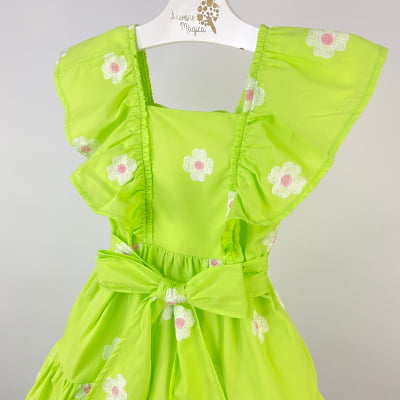 Vestido Infantil Momi Verde Flores Bordadas 