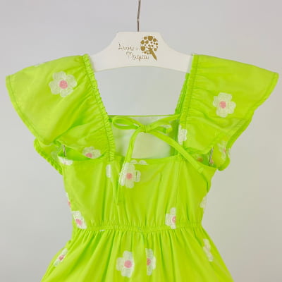 Vestido Infantil Momi Verde Flores Bordadas 